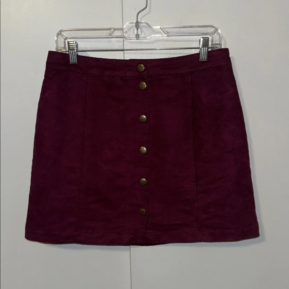 Old Navy Snap Button Mini Skirt Burgundy Microsuede Women’s 6
